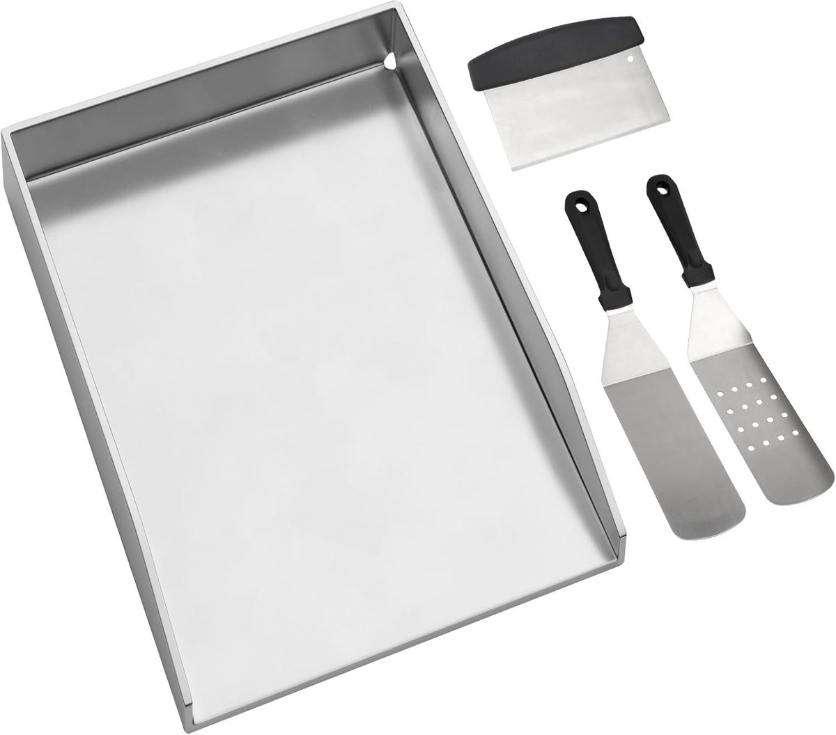 Plancha grillplaat 48 x 34 cm - Roestvrij staal - Inclusief spatel en schraper - Perfect voor outdoor BBQ - ShopVlot