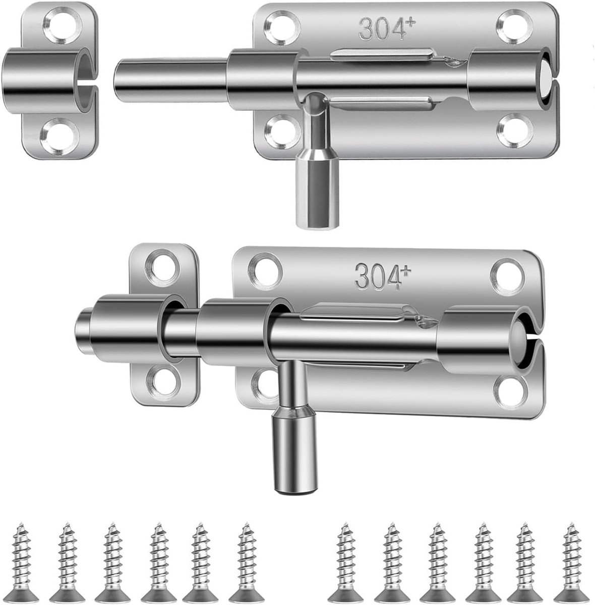 2 Pcs Stainless Steel Door Latches, Lock Lock Small Lock Sliding Lock Flat Sliding Strip with Screws Security Door - ShopVlot