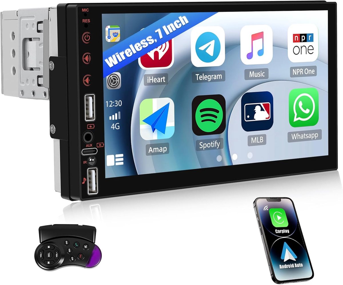Autoradio 1 Din 7 inch - Draadloze Carplay/Android Auto - Touchscreen - Gemakkelijk smartphone-integratie - ShopVlot