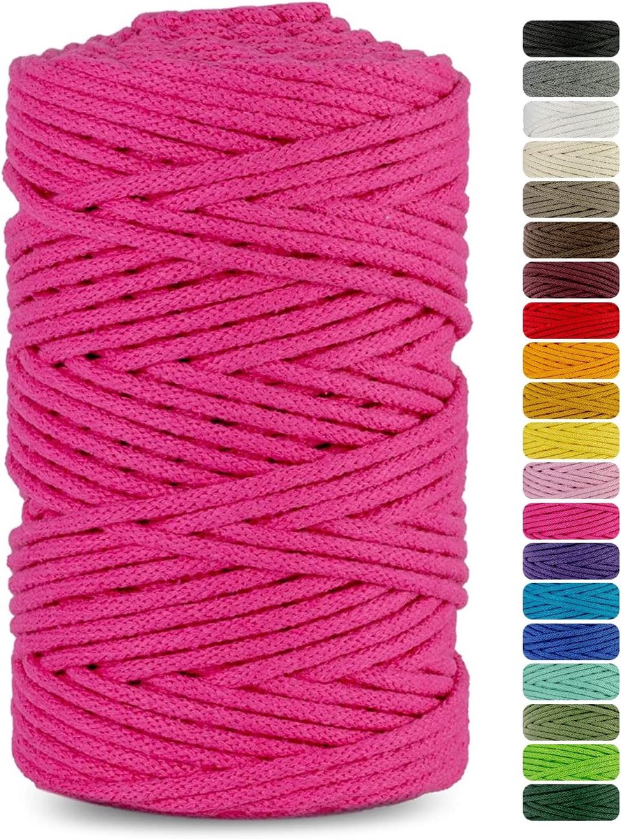 SnelShoppen - Macrame Garenspiraal Fuchsia 5mm 100m Katoen Koord met Polyester Kern voor Creatief Handwerken, Dikke Garens voor Feest, Tuin en Decorat