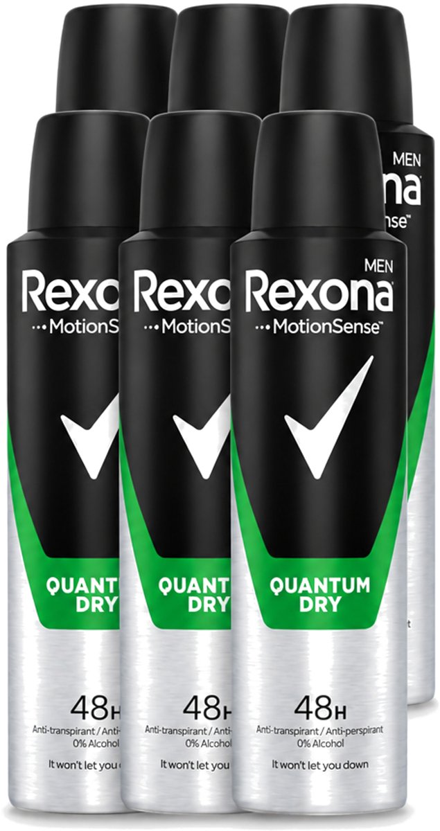 6 x Rexona Men – Deodorant Spray – Quantum Dry – 150 ml - Voordeelverpakking - 6 stuks