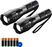 Melmö® Zaklamp LED - Set van 2 - Zaklamp op Batterijen - 1200 Lumen - Bereik tot 1000 m - 5 Lichtstanden - Zoombaar - IPX6 Waterdicht - Militaire Zaklamp voor Camping, Noodpakket & Auto - Inclusief 6x AAA Batterijen - Zwart