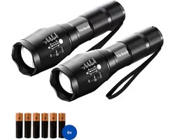 Melmö® Zaklamp LED - Set van 2 - Zaklamp op Batterijen - 1200 Lumen - Bereik tot 1000 m - 5 Lichtstanden - Zoombaar - IPX6 Waterdicht - Militaire Zaklamp voor Camping, Noodpakket & Auto - Inclusief 6x AAA Batterijen - Zwart