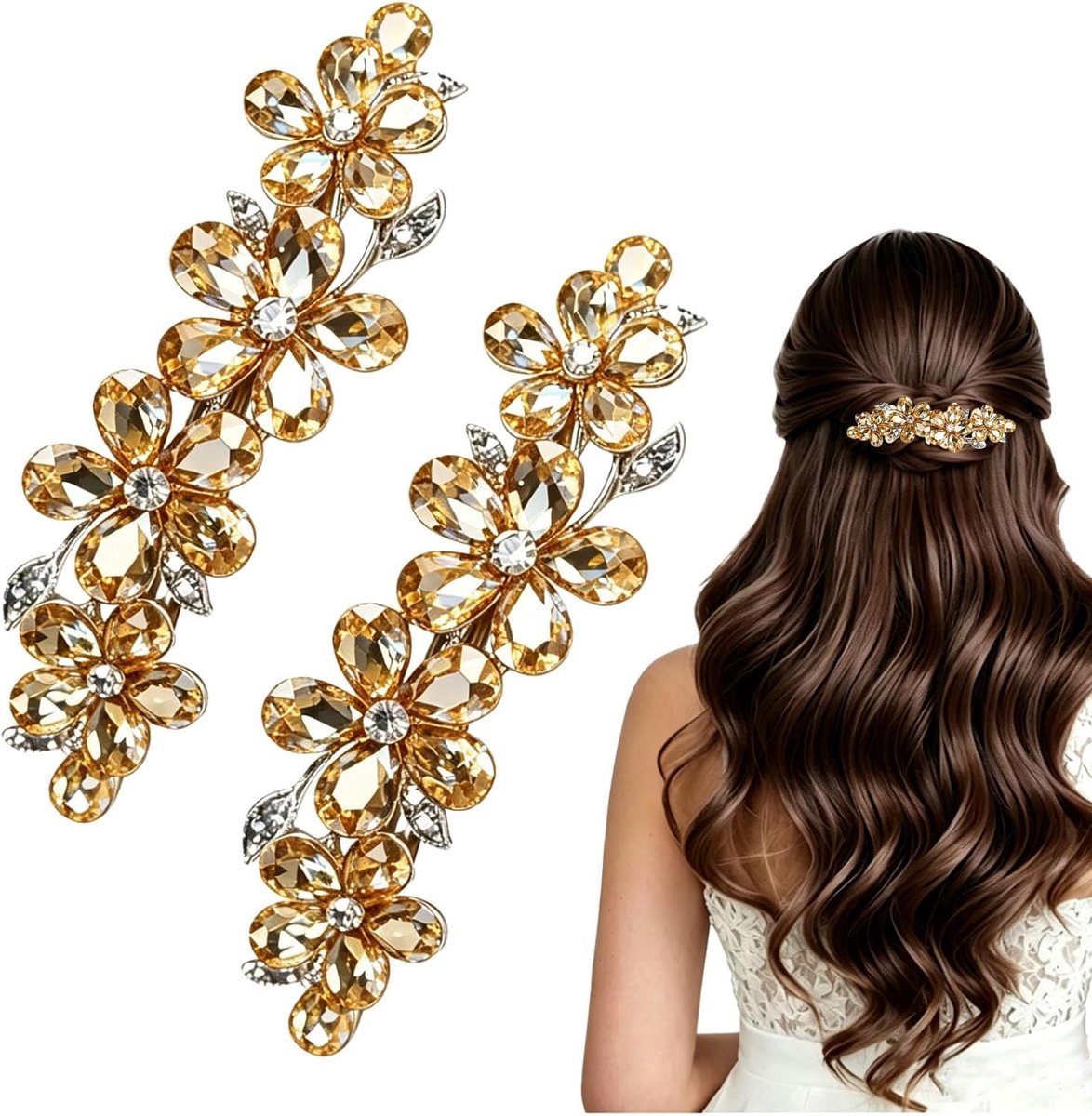 Haarspelden 2 stuks - champagnekleurig - met strass-steentjes - perfect voor elke haarstijl - ShopVlot