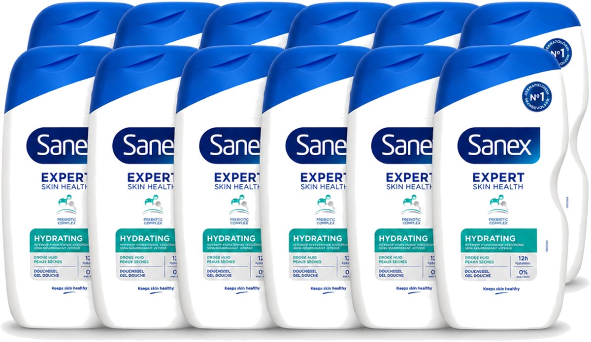 12 x Sanex - Douchegel - Expert Skin Health Hydrating - Hydrateert de Huid - 400 ml - Voordeelverpakking - 12 stuks