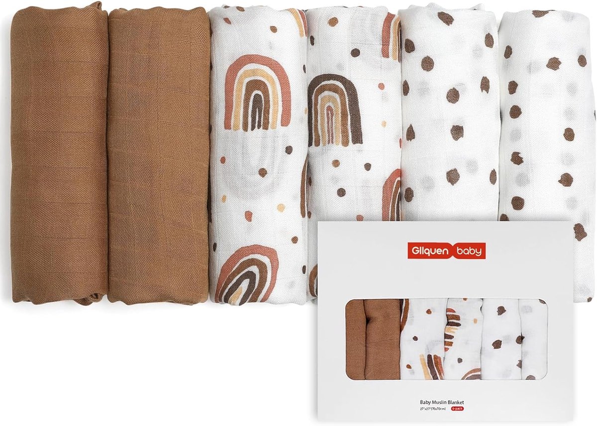 SnelShoppen - Set van 6 Mousseline Slabbetjes voor Baby's 70x70 cm – Absorberend en Ademend Katoen – Perfect voor Pasgeborenen, Borstvoeding, Inbakere
