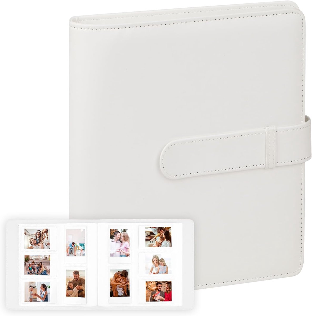 SnelShoppen - 360 Pocket Fotoalbum voor Instant Camera's - PU-lederen Omslag, Zuurvrije Pagina's, Zakformaat 54x86mm, Geschikt voor Fujifilm Instax Mi