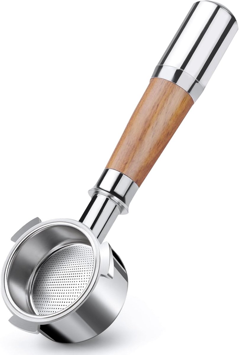 VINATO 54 mm bodemloze filterhouder, roestvrij staal met walnoothouten handvat, compatibel met Breville Barista - ShopVlot