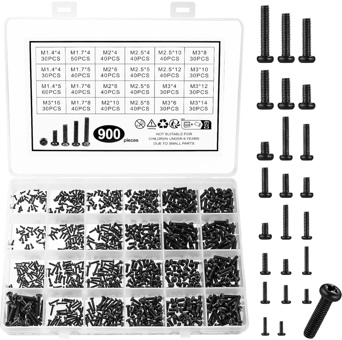 900 Pcs Laptop and Computer Screws Set - Black Phillips Round Head Compatible with PC SSD Electronic Repair - ShopVlot