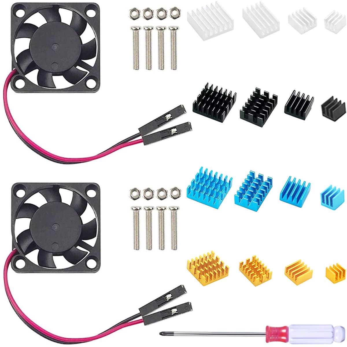 2pcs for Raspberry Pi 4 Fan, Cooling Fan 30x30x7mm DC 5V Brushless CPU Cooling Fan with Heatsink Screw kit screwdriver - ShopVlot