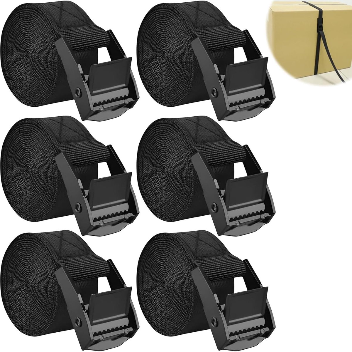 Set van 6 verstelbare spanbanden met gespen, 25 mm x 1 m, ideaal voor motoren, fietsen en bagage, maximale belasting 250 kg
