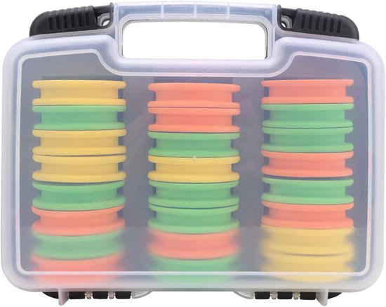 Dailygoods- Vislijn Opslag 24 Stuks - EVA Lijnspoelen - Kunststof Doos - Tackle Organizer - Mix Kleur - 63 x 15 mm - Vislijnspoelen van Dailygoods — afbeelding 4