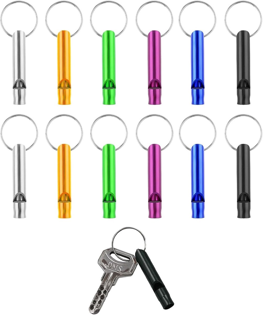 Dailygoods- Fluit 12 Stuks - Aluminium Fluit - Noodfluit - Compact - Waterdicht - Sterk en Luide Geluid - Ideaal voor Outdoor Activiteiten - Signaalfluit