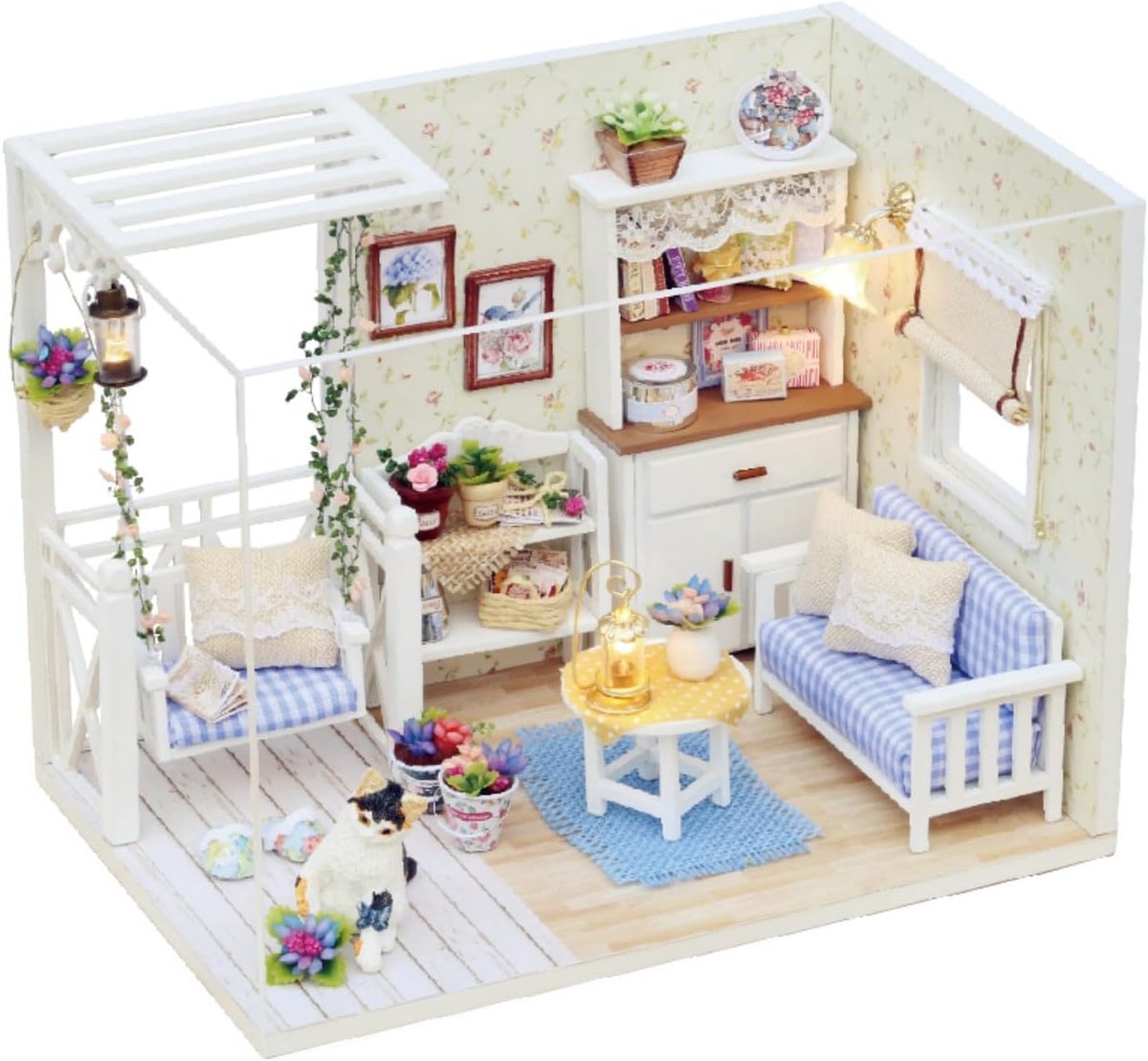 Cuteroom DIY Wooden Diorama Model Kit for Adults - Miniature Living Room with LED Lights & Furniture - ShopVlot