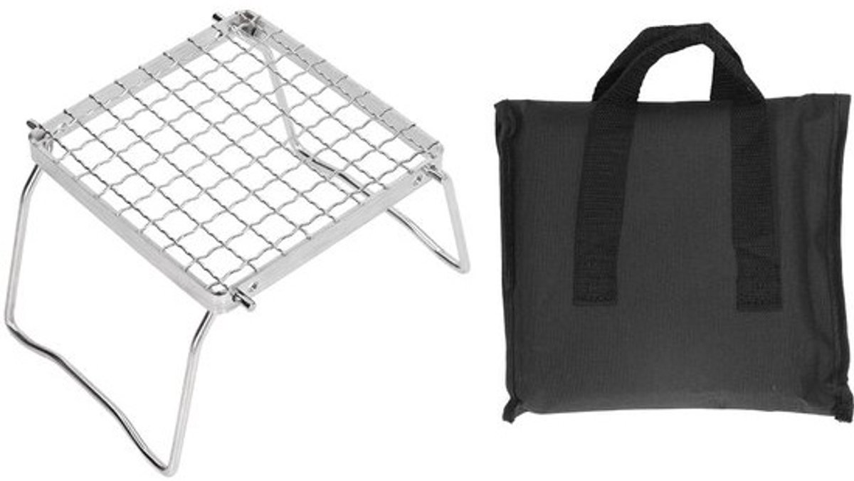 Dailygoods - Kampvuurgrill - Draagbare ovenbeugel - Opvouwbaar grillrek - Roestvrij staal - Picknicken en backpacken - Inclusief opbergtas - Barbecuegrill