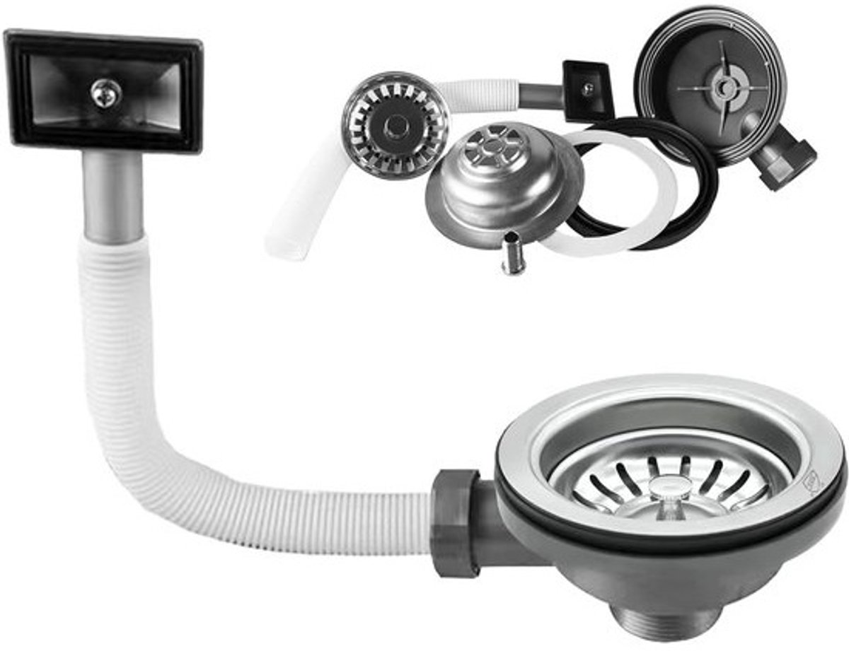 Afvoerstop met zeefkorfventiel - 114 mm RVS met overloop - Voor keukenspoelbak
