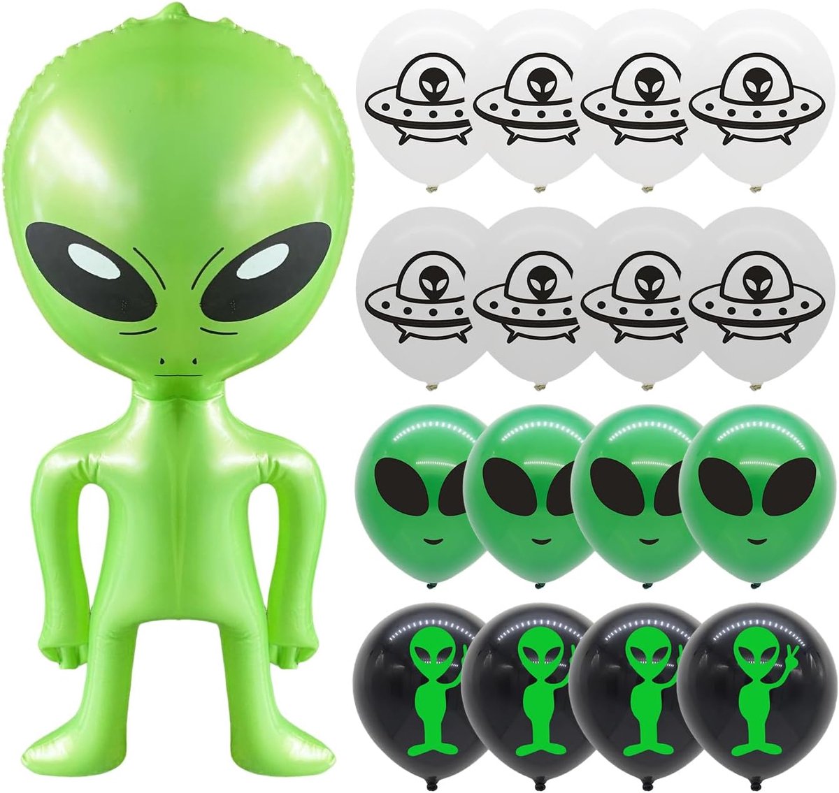 1 opblaasbare buitenaardse pop en 12 ballonnen, feestartikelen, ruimtedecoratie en interessante ornamenten. - ShopVlot