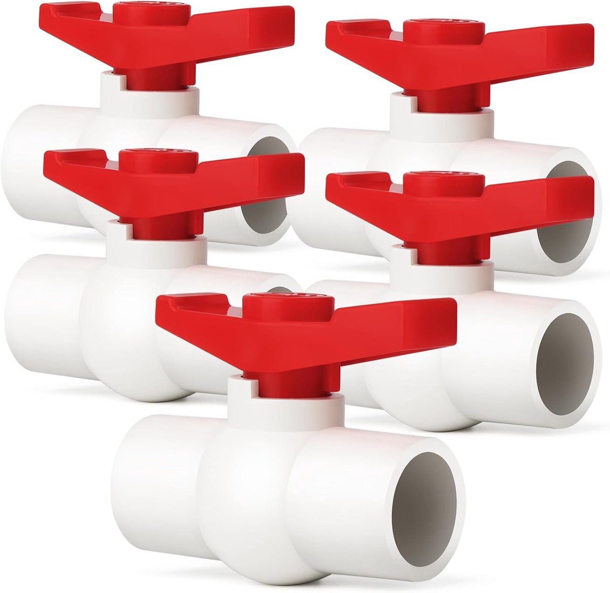 5pcs 32MM white PVC shut-off ball valve with smooth handle, suitable for water throughput. - ShopVlot