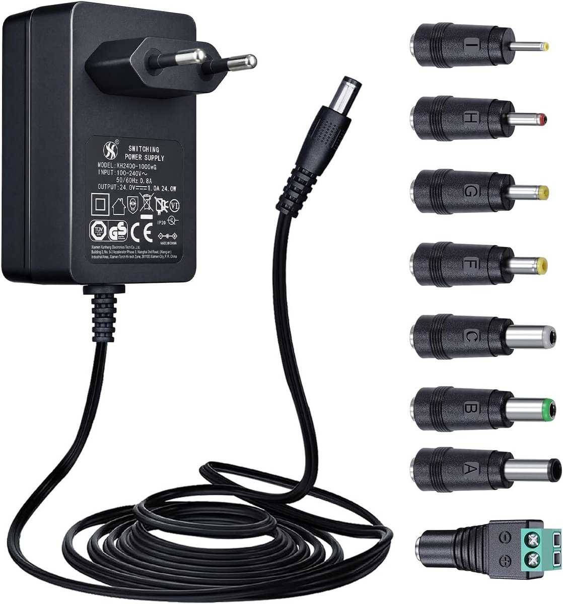 24V 1A/1000mA 1.8M Power Adapter, AC 100-240V to DC 24V 1A 24W Switching Adapter 5.5x2.1mm Wall Plug with 8 Points for - ShopVlot