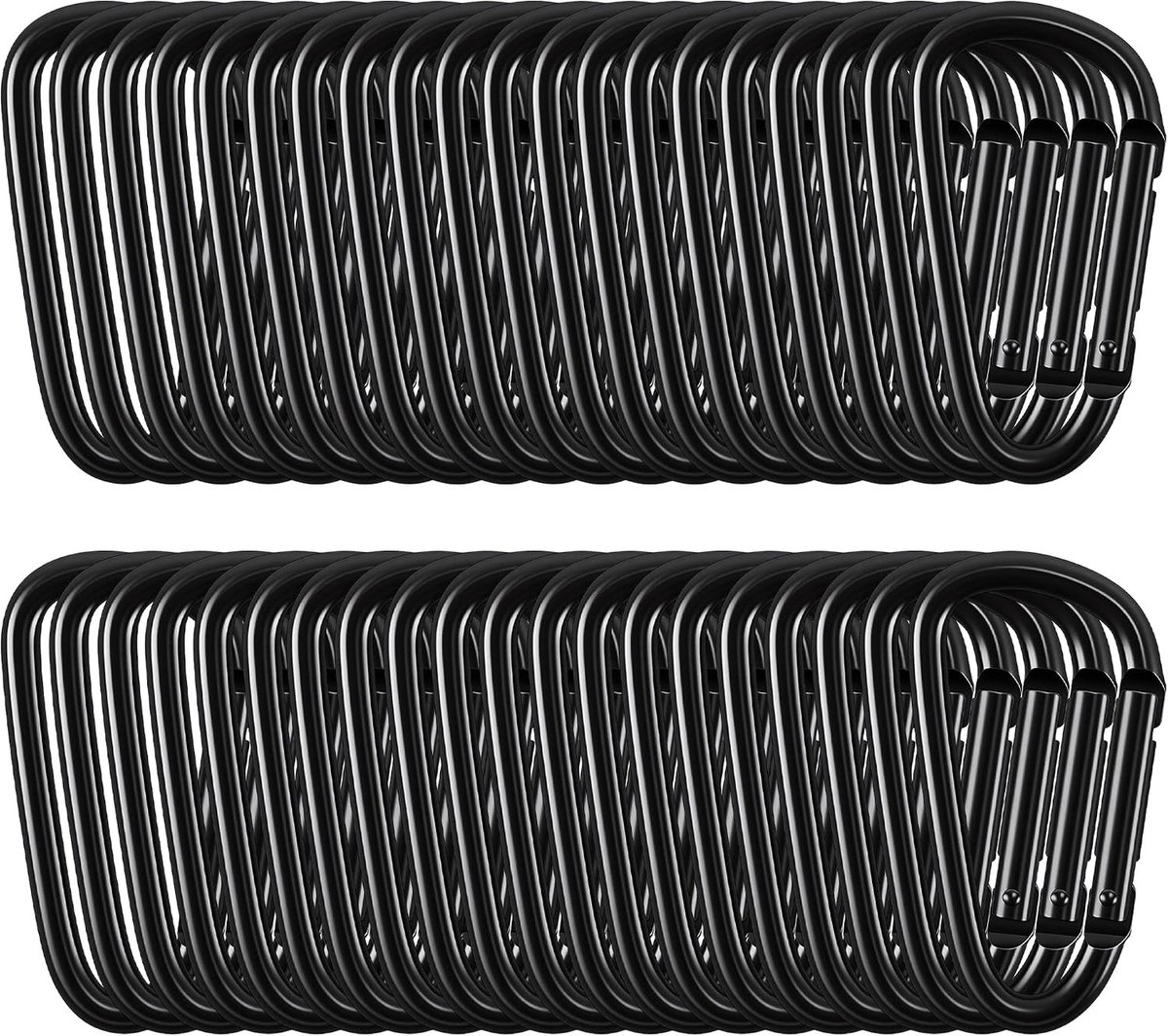 30 zwarte aluminium karabiners met haaksluiting, ideaal voor camping, klimmen en outdoor activiteiten