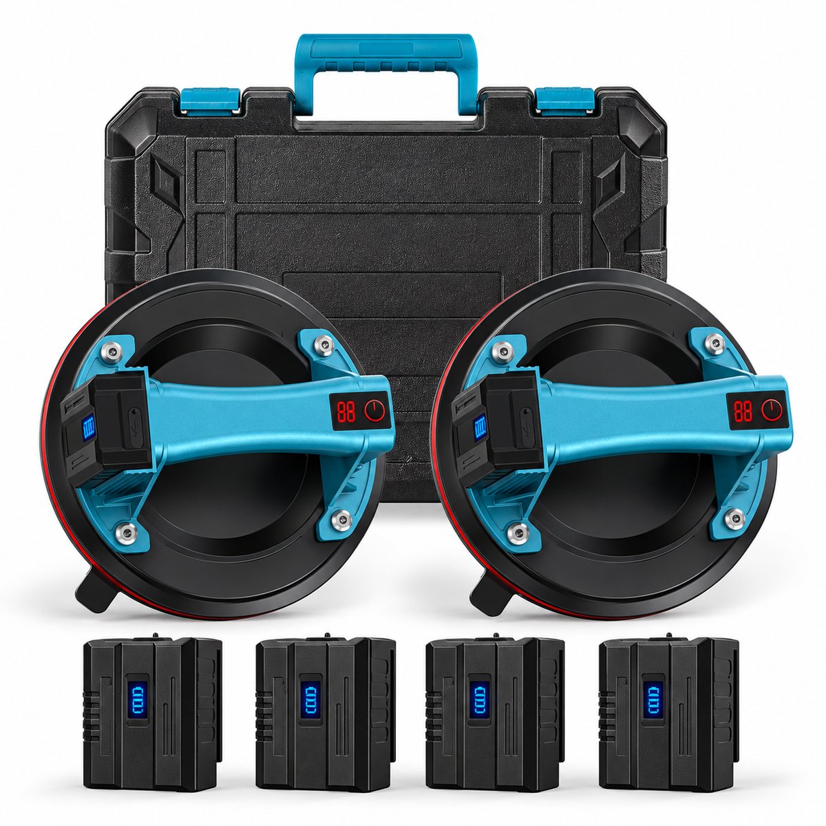 Elektrische Zuignap 20 cm – Vacuümheffer voor Glas, Tegels en Marmer – 2 Stuks – 4 Accu’s 2400 mAh – 272 kg