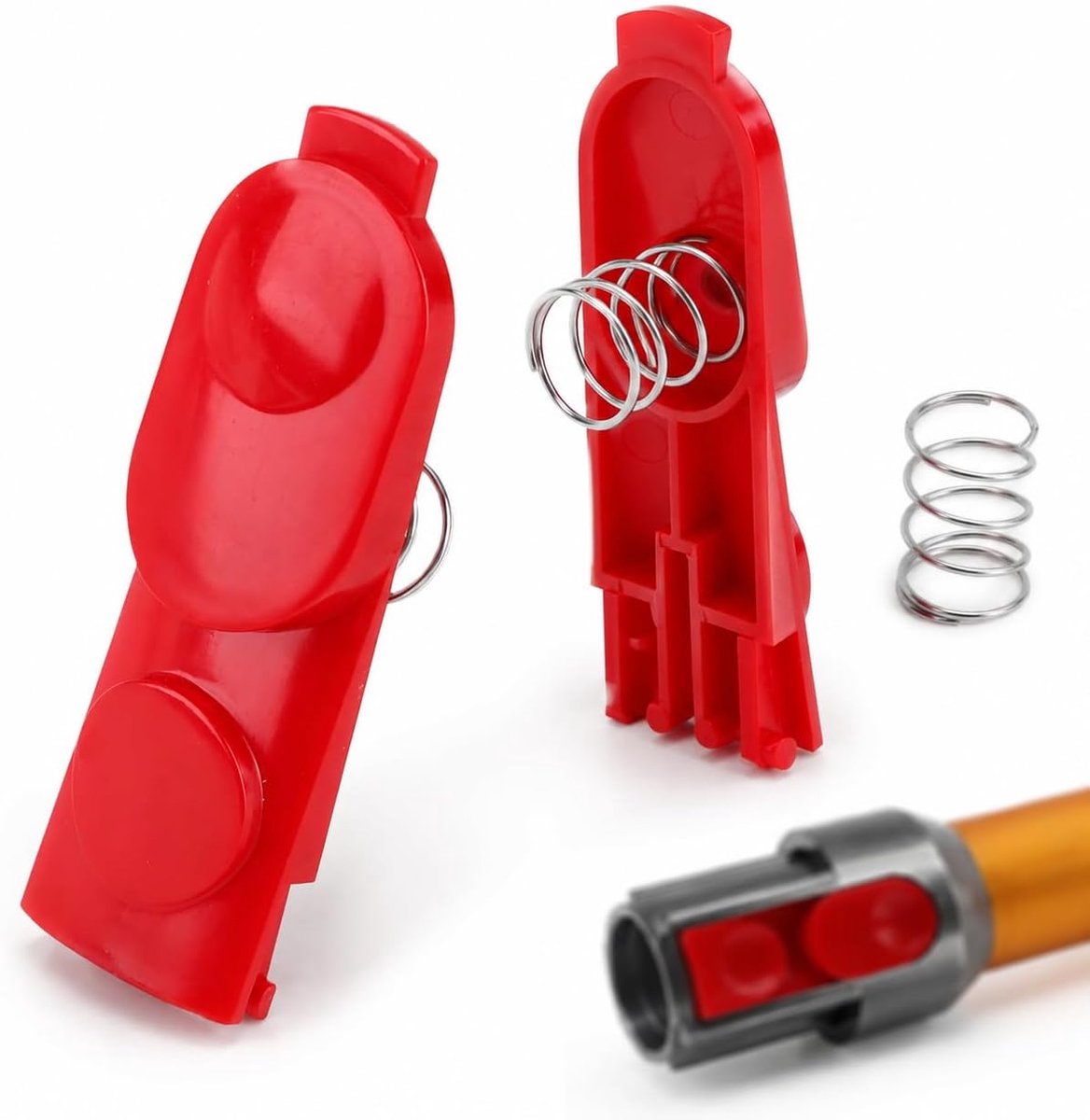 2 veervergrendelingsknoppen voor Dyson V7 V8 V10 V11 V15, rode bevestigingsclip voor gemotoriseerde borstel, zuigbuis en accessoires, duurzame vervanging en eenvoudig te installeren