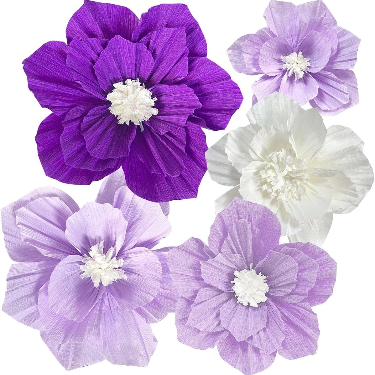 5 x 3D-crêpepapier bloemen, bloemenwanddecoraties