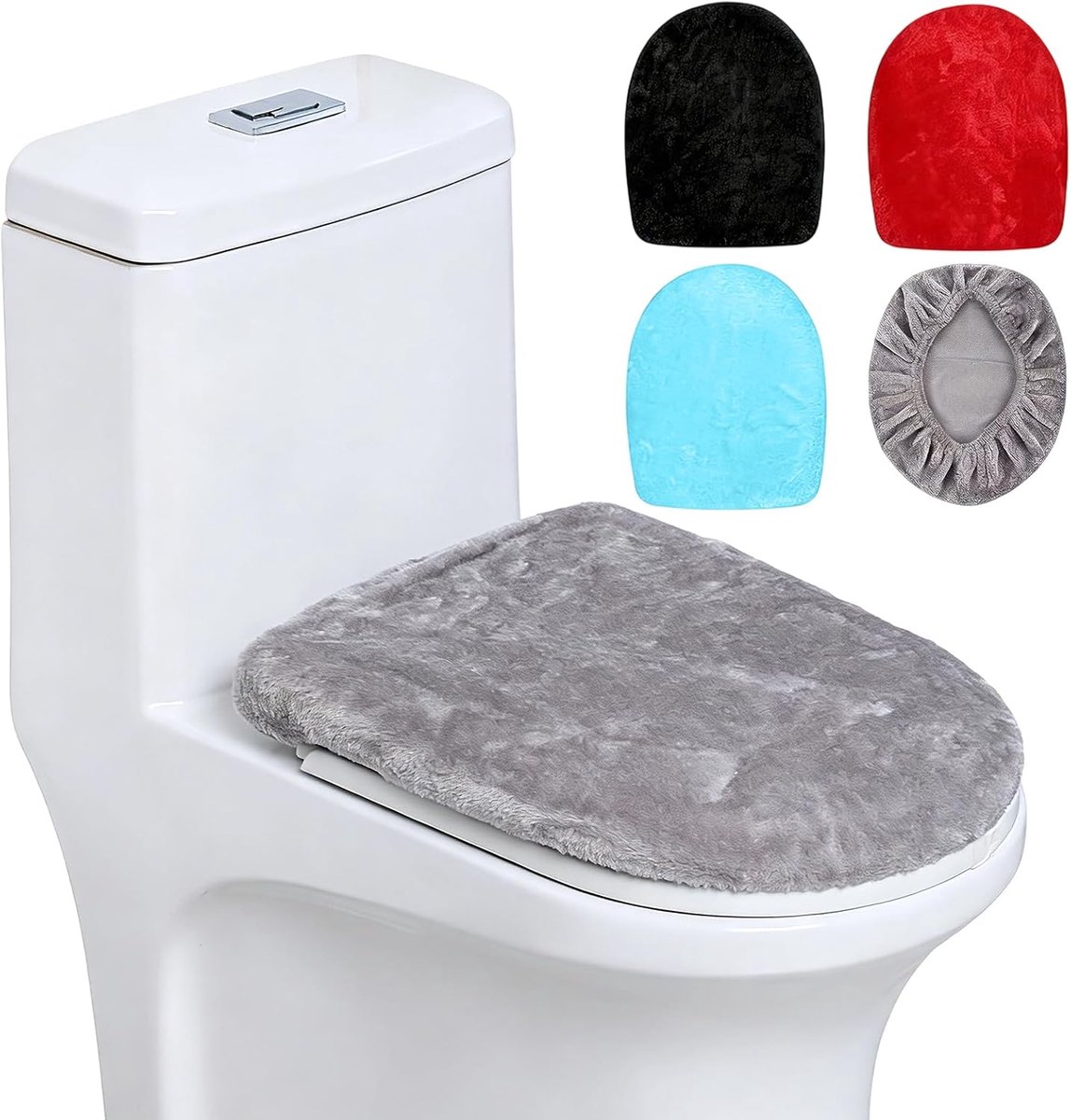 WC-dekselhoes voor badkamer fluweel, toiletdekselhoes zachte toiletdekselhoes voor standaard toiletbrilhoes (combinatie 1: zwart, smaragdgroen, lichtgrijs, rood)