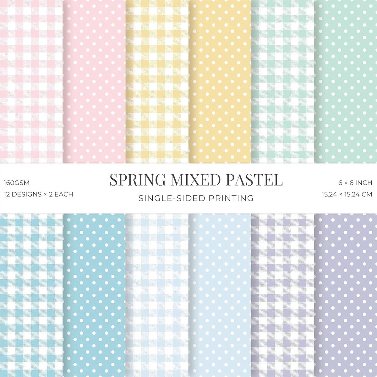 24 vellen roze scrapbooking-papierblok met essentiële patronen, 15,2 x 15,2 cm karton, eenzijdig gestipt, Vichy-ruitpatronen voor kaarten maken en DIY-knutselwerk