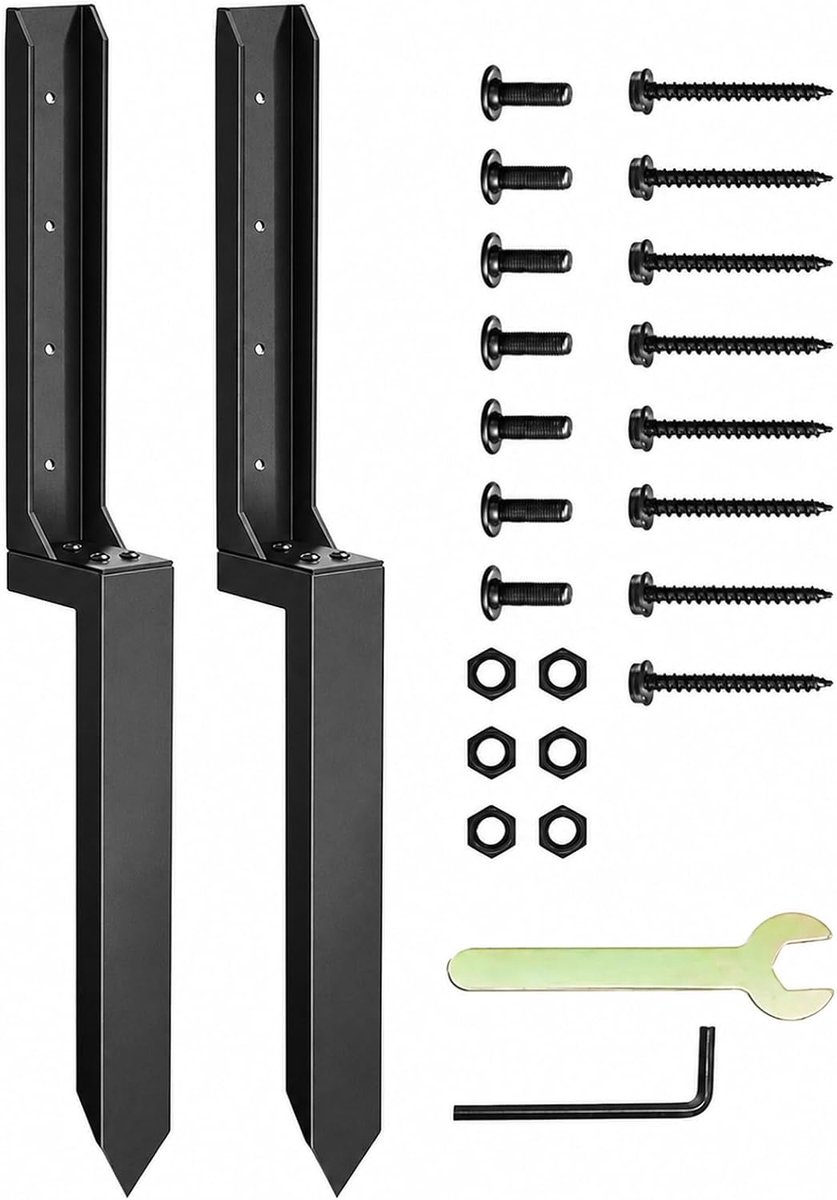 Palen, reparatieset van 2 stuks, hekpaal, reparatieanker, grondpen, steunpalen voor hekpalen, reparatie van schuine gebroken houten hekpalen, 80 cm, zwart
