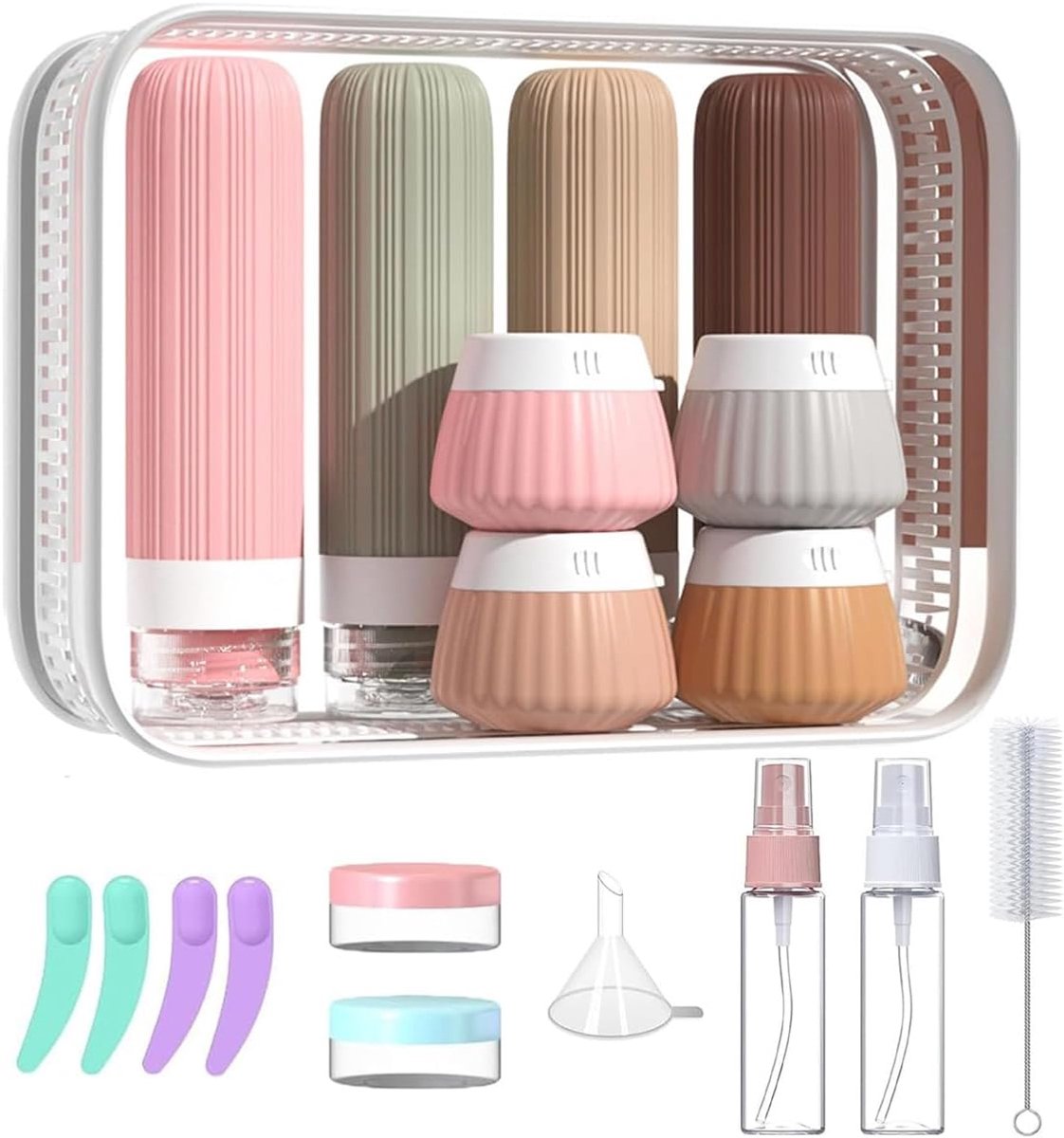 Reisflessen om te vullen, 18 stuks siliconen reisset om te vullen, handbagage vloeistoffen, reisshampoo/douchegel container, reisbenodigdheden navulbare reisformaat flessen, reisgadget