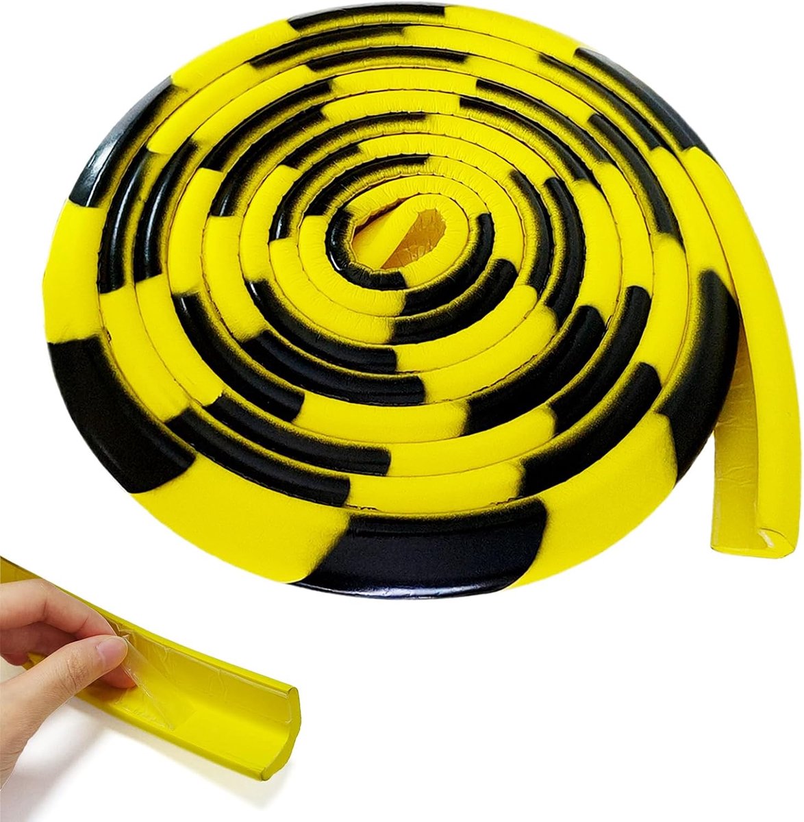 Zelfklevend, L-vorm, 5 m, geel en zwart, schuimrubberen randbescherming, NBR hoekbeschermingsprofiel, stootbescherming, rand voor tafel, bed, deuren, hoekbescherming, randbescherming