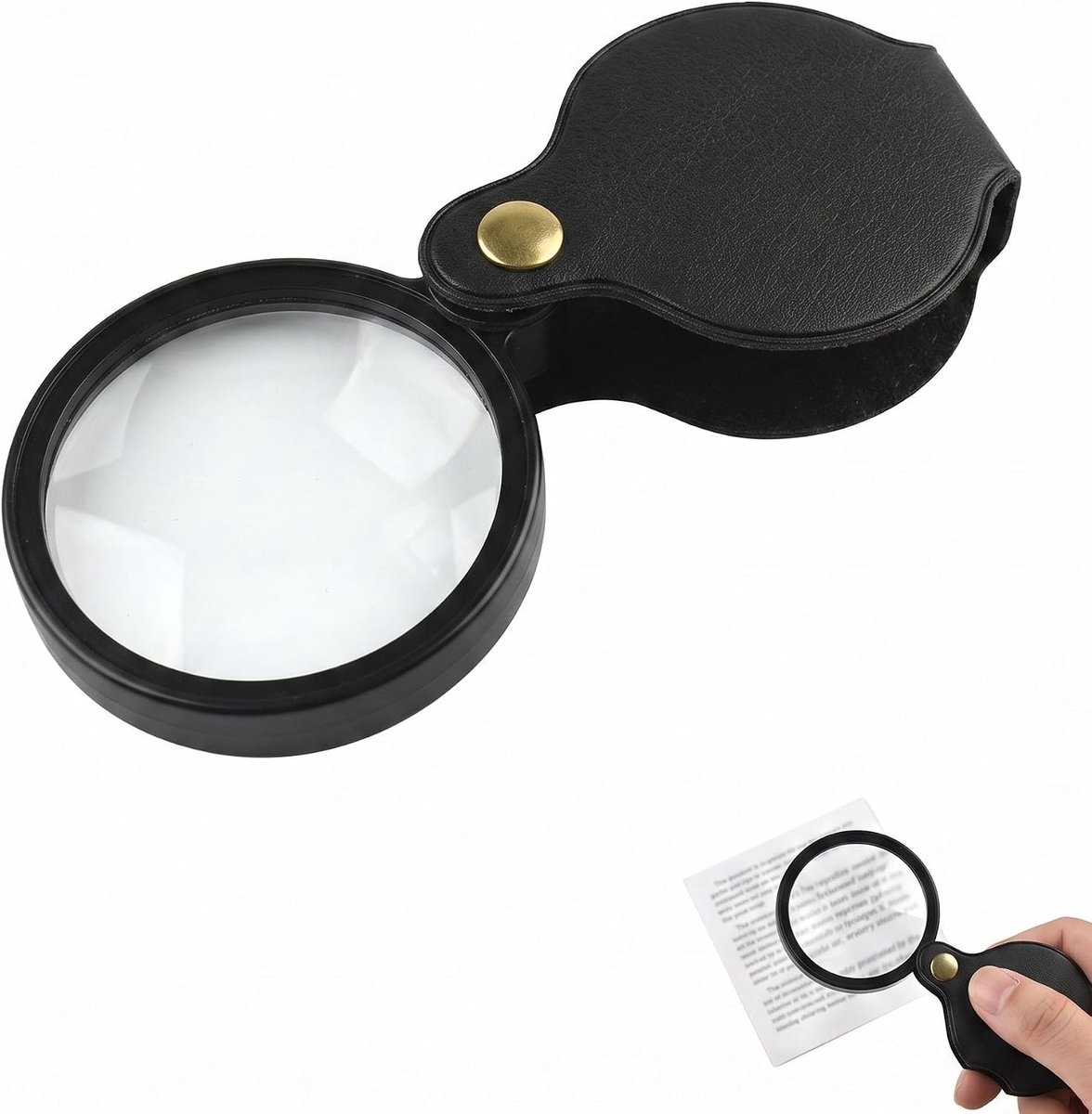 70 mm, opvouwbaar, HD mini-loep van krasbestendig glas, compacte kleine loep met ergonomische houder als intelligente leeshulp voor senioren en studenten