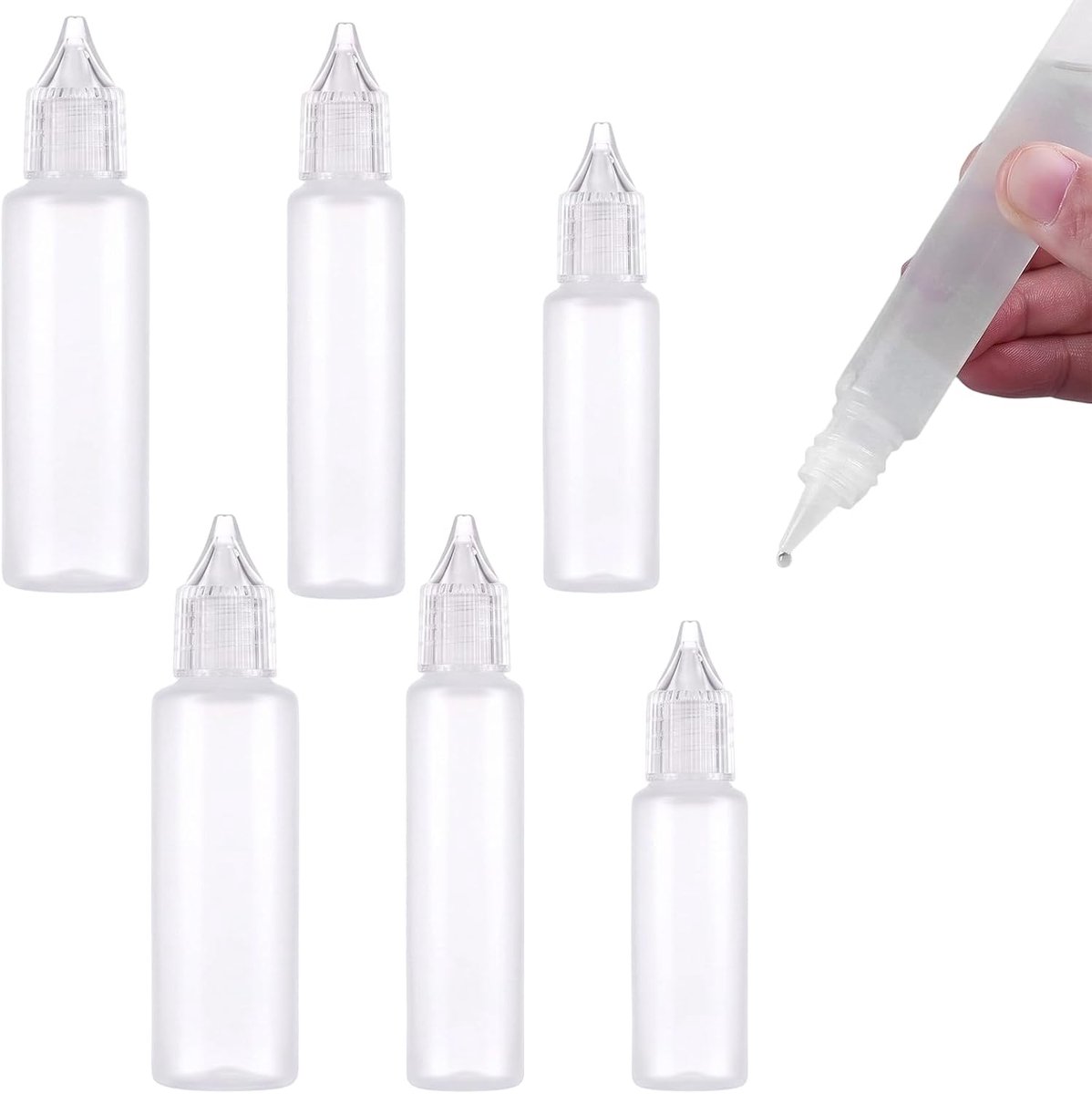 Set van 6 lege flessen van kunststof, 10 ml, 15 ml, 30 ml, druppelteller, transparant, PET, lege fles voor e-vloeistoffen, etherische olie, verf, praktisch en licht