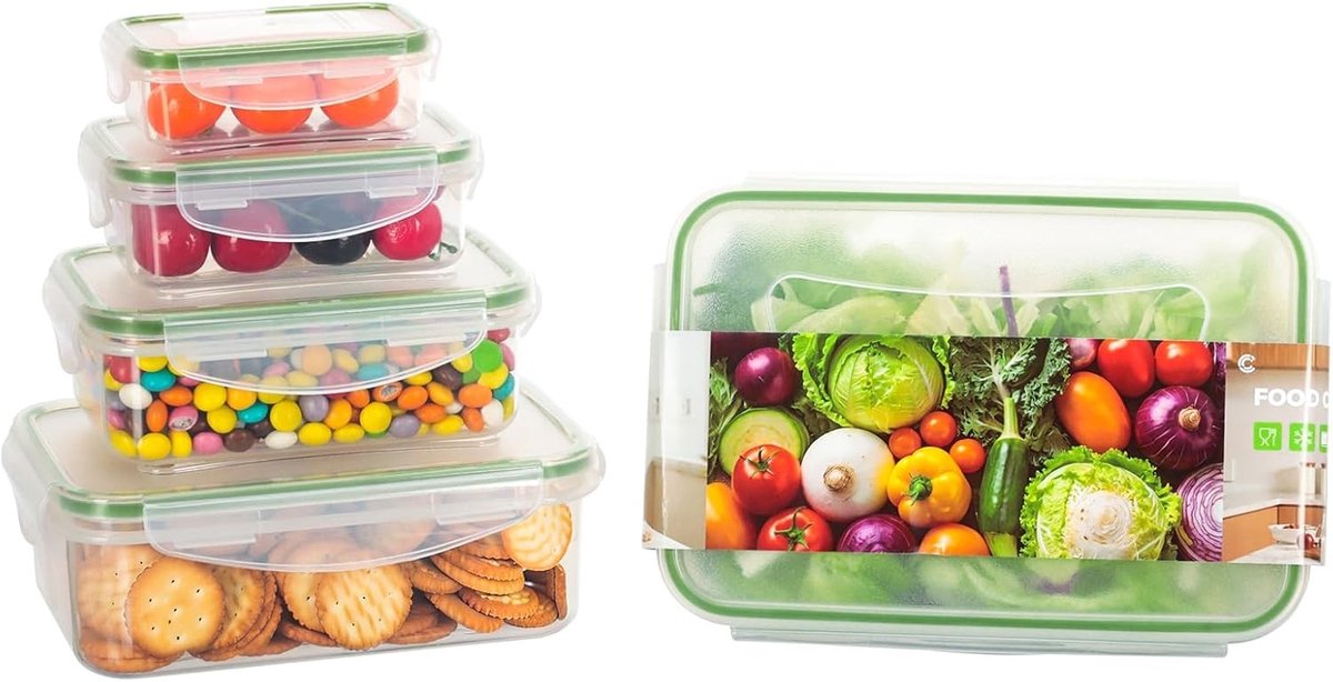Airtight Voedselcontainers Set van 5, Plastic Bewaardozen met Deksel, BPA-vrij, Geschikt voor Koelkast en Magnetron, Lekvrij en Duurzaam