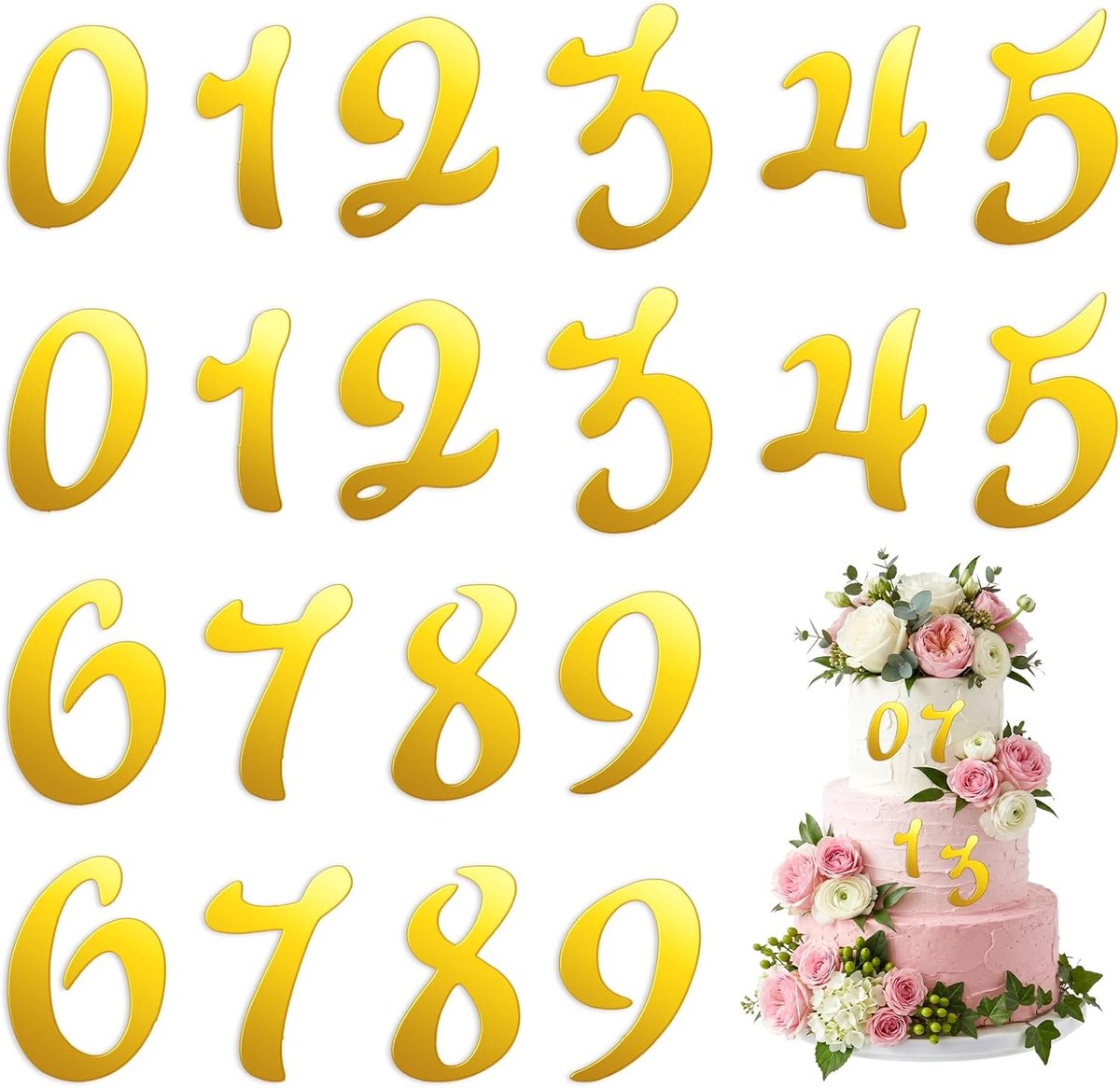 20 stuks acryl gouden cijfers decoratie taart 0-9 goud taartdecoratie