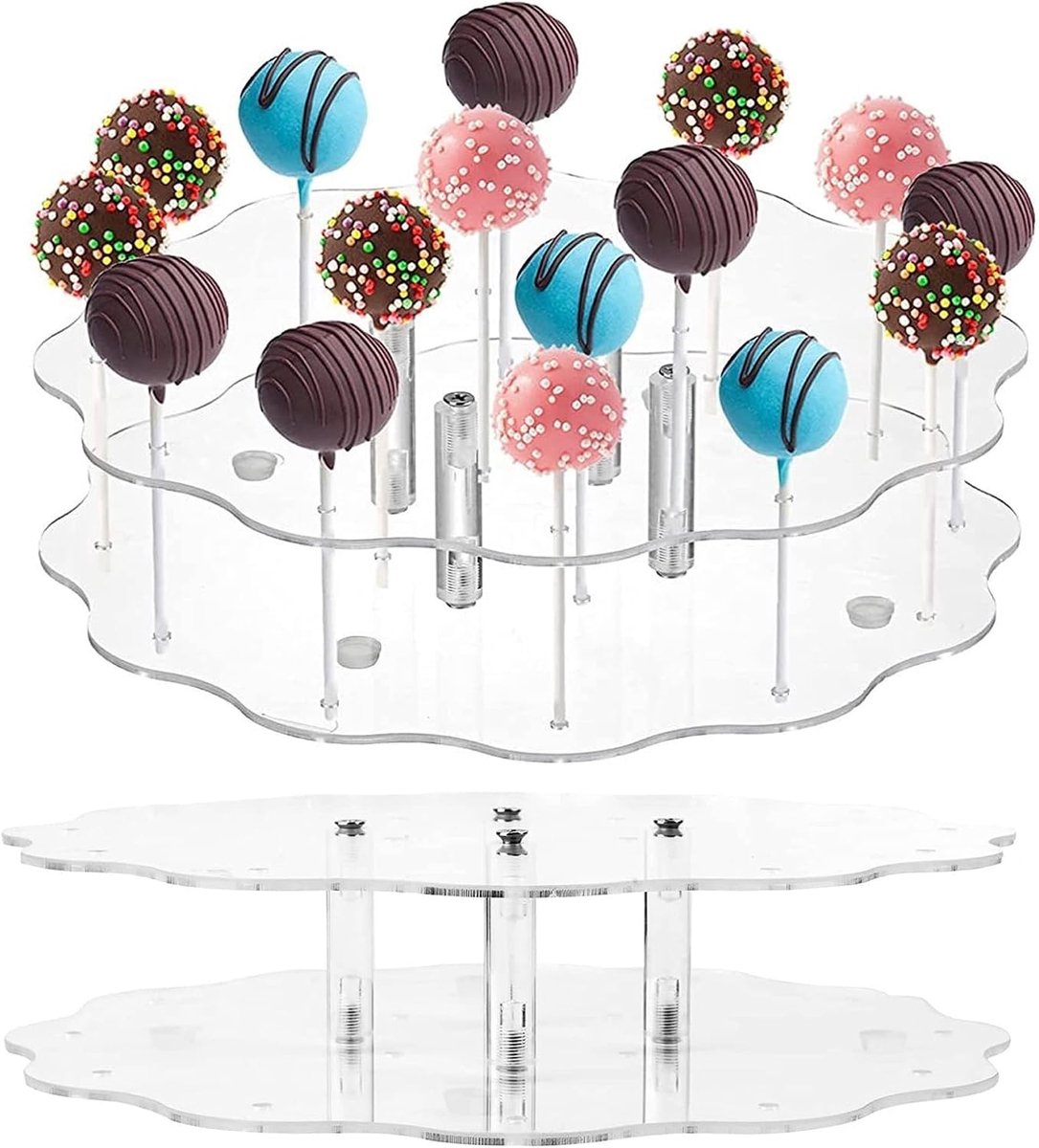 2 stuks Acryl Cake Pop Display Stand, 32 Gaten Clear Acryl Lolly Houder, Lolly Candy Decoratie Display, 25*25*5cm, Golvende Rand, Voor Kinderfeesten, Bruiloften, Bijeenkomsten, enz