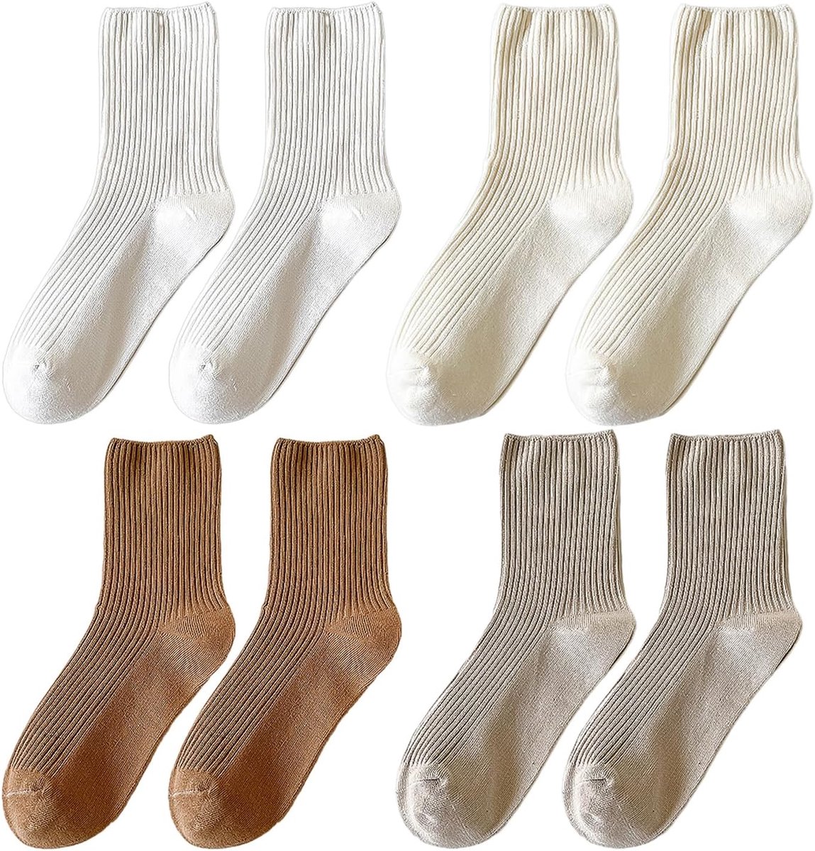 4 paar katoenen damessokken, modieuze gebreide sokken, schattige katoenen sokken voor dames, kniekous, effen katoenen sokken, geschikt voor sportschoenen, tennisschoenen, vrijetijdsschoenen