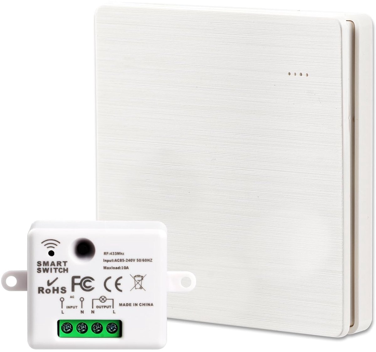 Lichtschakelaar, 433 MHz, beveiliging van de RF-zender en ontvanger, draadloos, met pc, brandvertragende materialen, bereik van de afstandsbediening van 50 m