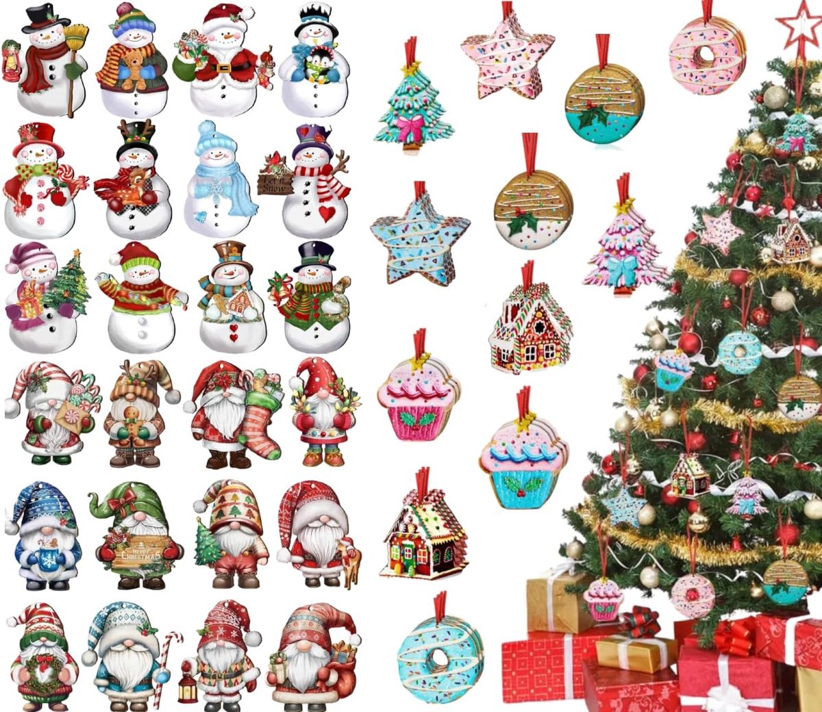 Ornamenten-Halloween Hanging-Decoratie - Kerststal Houten Hangers met Hangende Snaren, Vakantieballen Thuis Feestelijke Feestartikelen Ambachten Decor voor Kerstboom (36 Stijlen