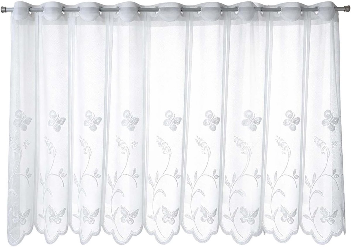 1 stuks vitrage, modern, kort, wit, 130 x 45 cm, bistrogordijn, halftransparant met bloemen, gordijnen, landhuis, korte jaloezie voor keuken en woonkamer, raamdecoratie