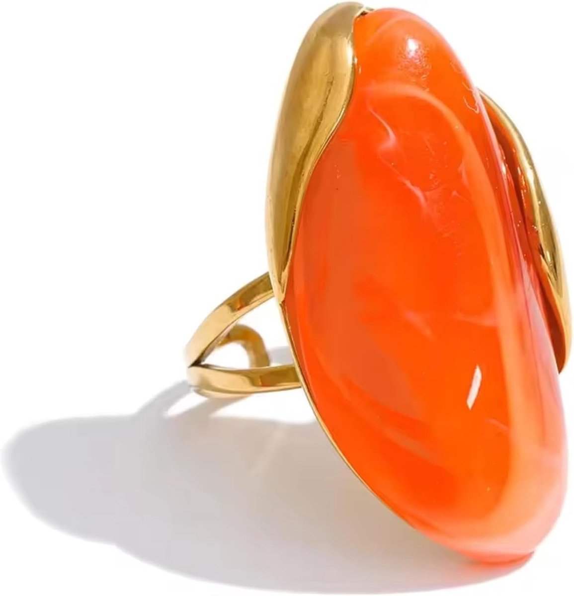 Statementring voor dames, verstelbaar, M - XL, ovale harssteen in goud, kleurrijk, boho, modesieraad, groot, waterdicht en roestvrij staal, 18K verguld, cadeau voor vrouwen