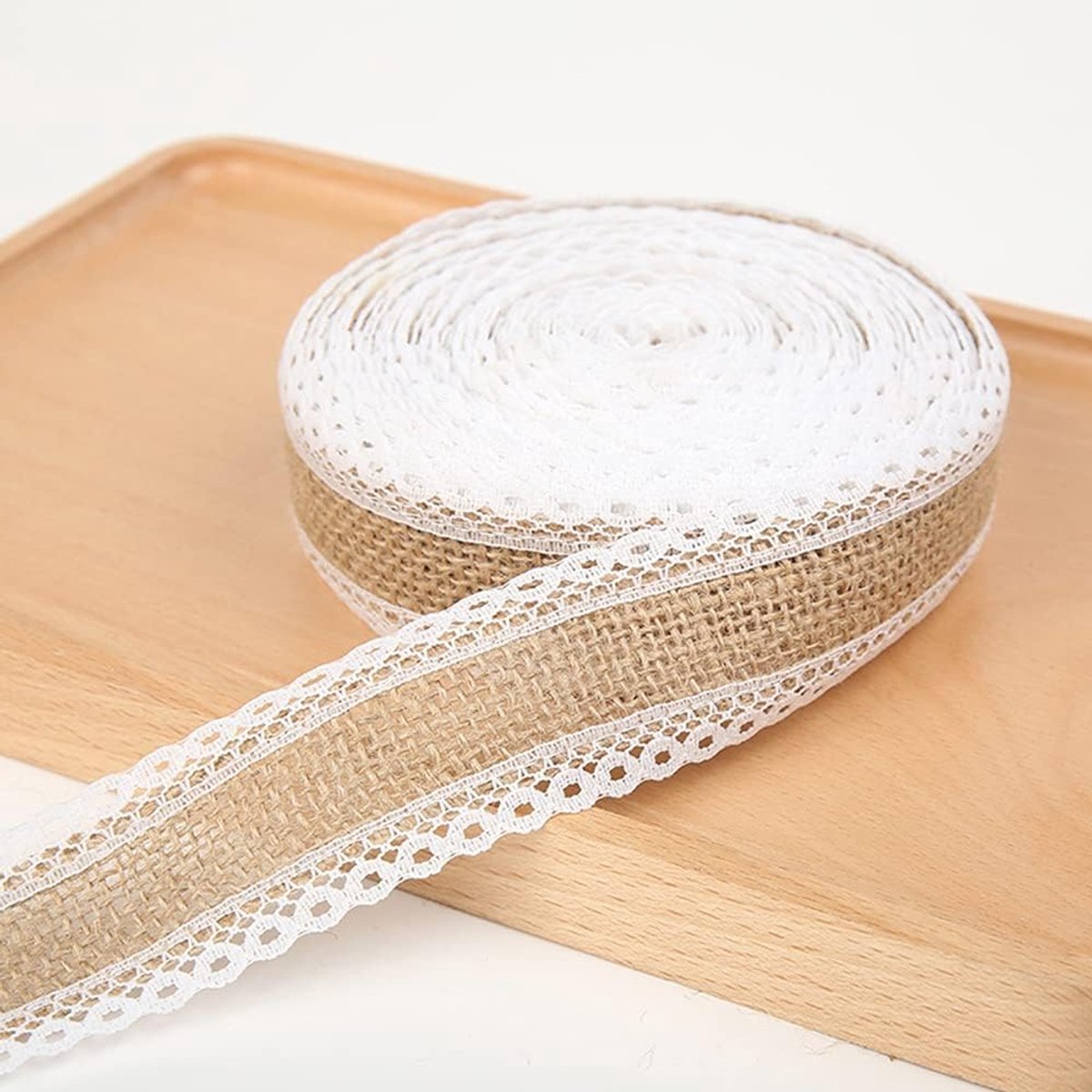 Lint met kant, natuurlijke jute linten, kantlint, kantlint, jute kant, decoratieband, cadeaulint, kanten rand voor doe-het-zelf knutselen, bruiloft, Kerstmis, feest, decoratie, #2, 2,5 cm x 10 m