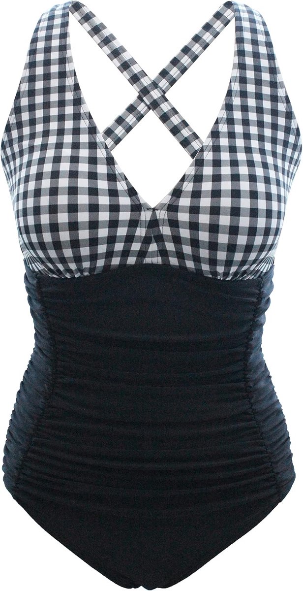 Badpak voor dames, V-hals, eendelig, push-up, badmode, zwempak, hoge taille, badpak voor dames, buikweg