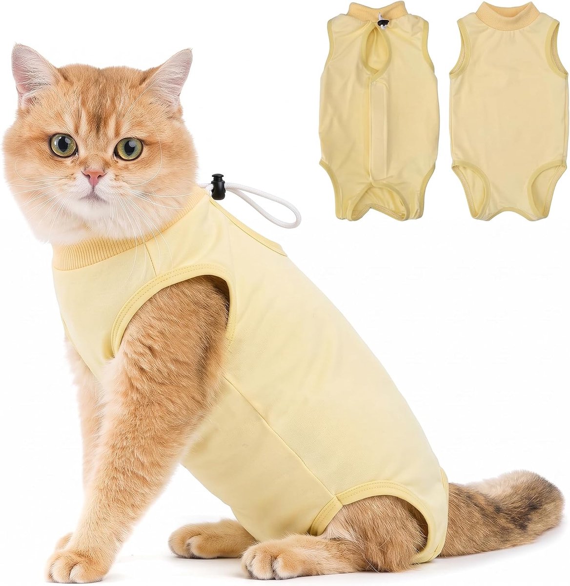 Kattenbody na operatie, herstelpak, kleding, modal herstel, castratie, sterilisatie, spenen, lekbescherming, pak voor kat, buikwonden of huidziekten-L-Geel