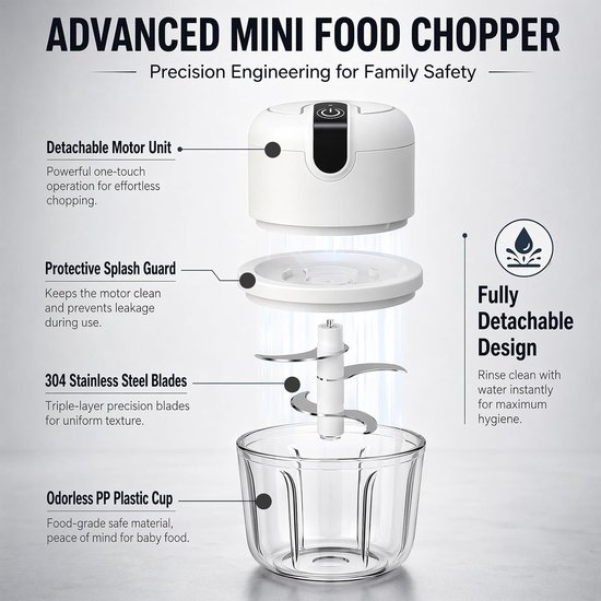 Krachtige 350ml Elektrische Keuken Hakker voor Groenten, Noten en Vlees - USB Oplaadbare Mini Voedselprocessor voor Knoflook en Uien — afbeelding 4