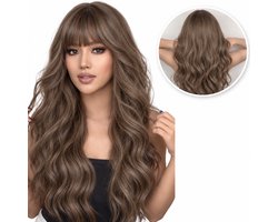 SassyGoods Pruik Bruin - Pruiken Dames Lang Haar - Wig - Haarwerk - Wasbaar - Bruine Pruik - 70 cm