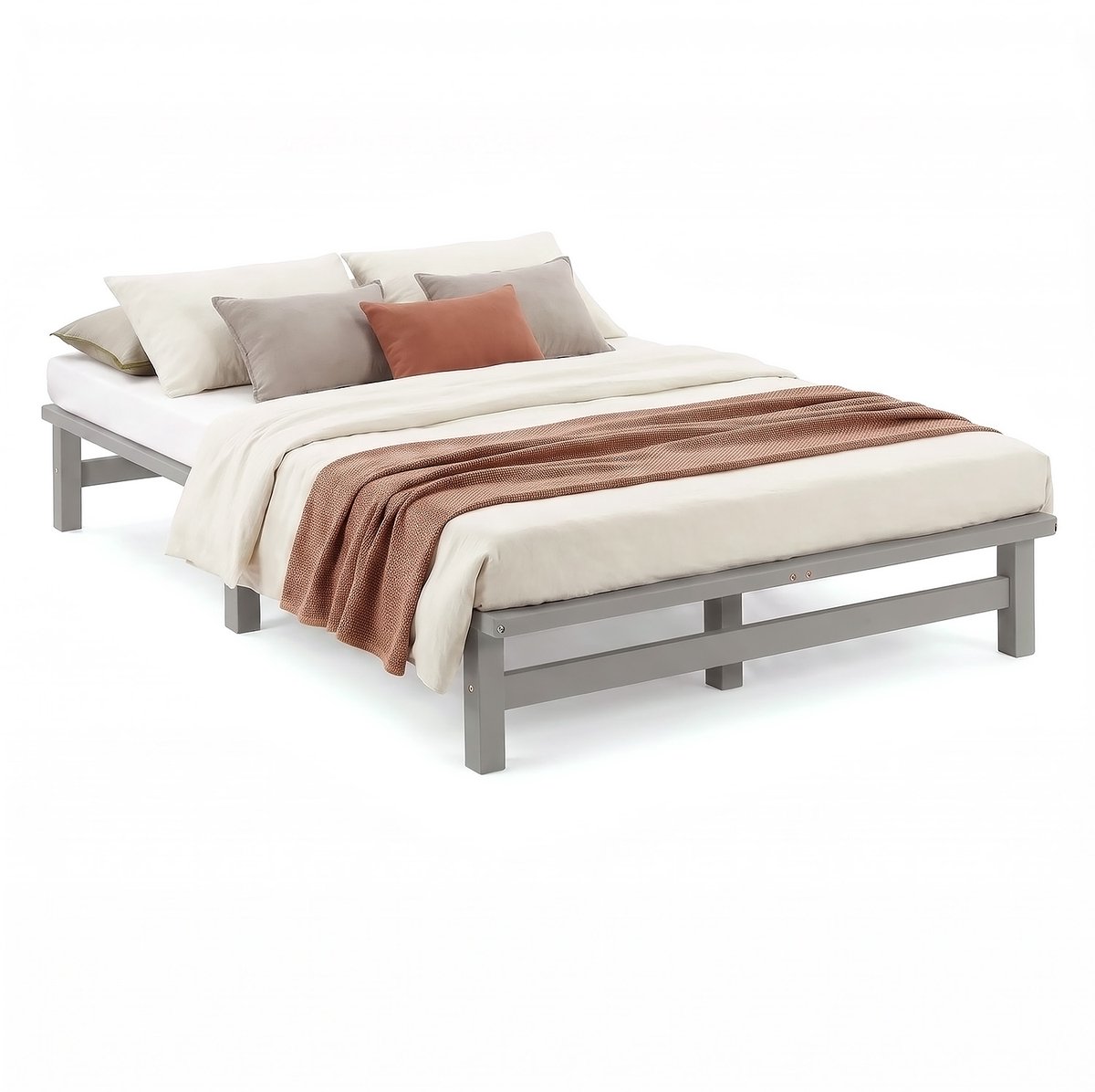 Homestyle4u Twijfelaarbedden - 120x200 cm - met Lattenbodem - Massief houten - Grijs