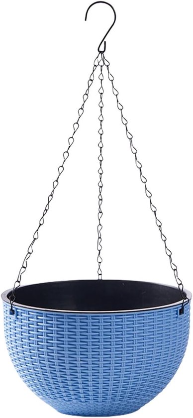 Hangende pothos plantenbak - hangende bloempot - hangende plantenmand - geweven rotanstijl - geschikt voor terrassen, balkons, binnen- en buitendecoratie - blauw - 16,5*16,5*11 cm