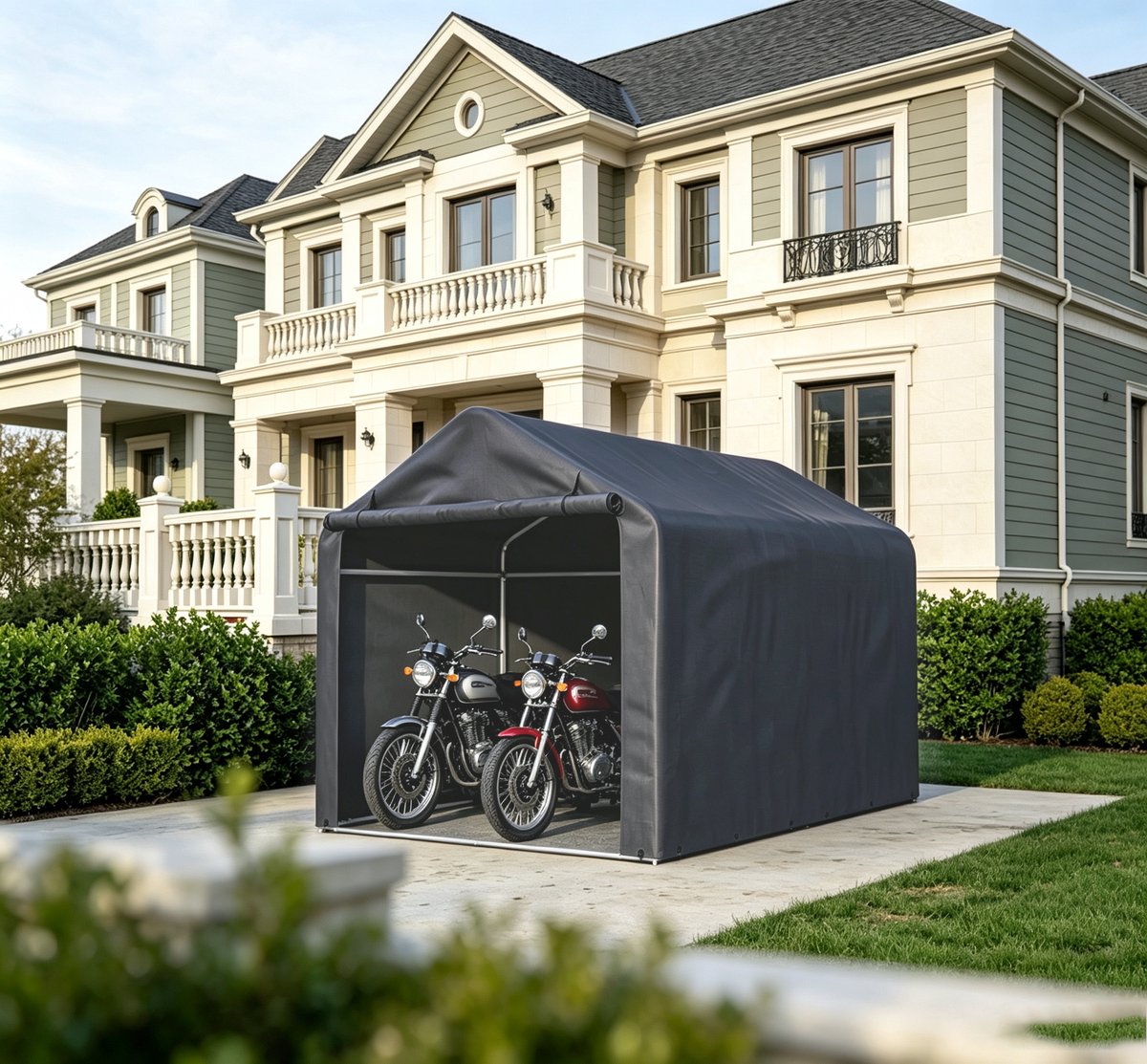 Garagetent / Fietsenstalling 218*157*166 cm Waterafstotende Buiten Opslagtent Tuinberging voor Fietsen en Tuingereedschap Donkergrijs